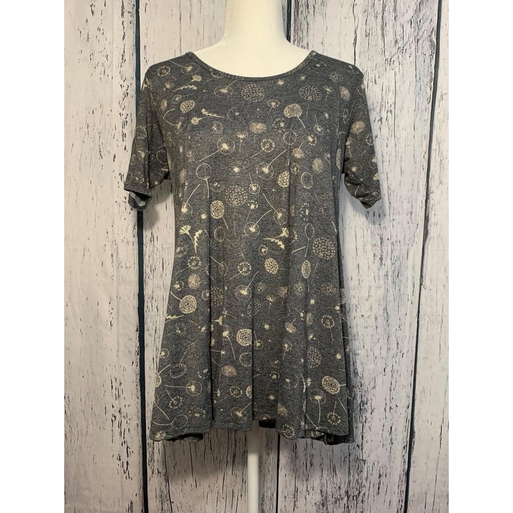 LuLaRoe Gray Floral Swing Top with Cream Dandelion Print